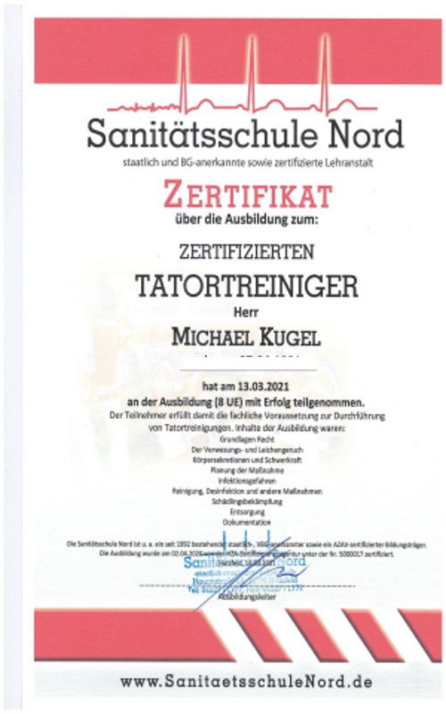 Tatortreiniger - Ausgebildet, Fortgebildet und geschult